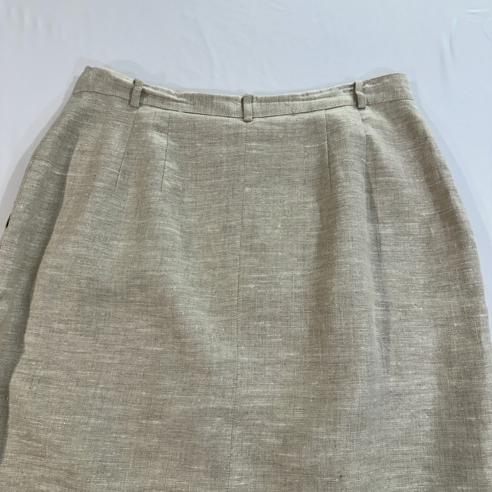 Talbots Vintage 100% Linen Midi Pencil Skirt Womens 16 Beige Lined Career Slit - Picture 5 of 8